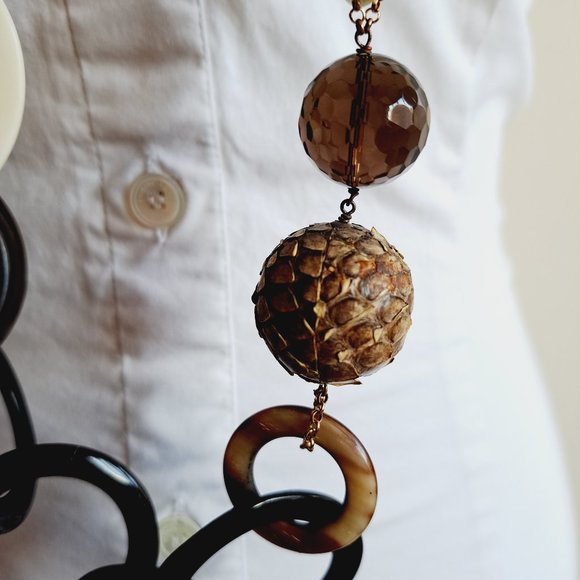 AMLE Italian Python Snakeskin Long Chain Horn Necklace - Picture 6 of 16